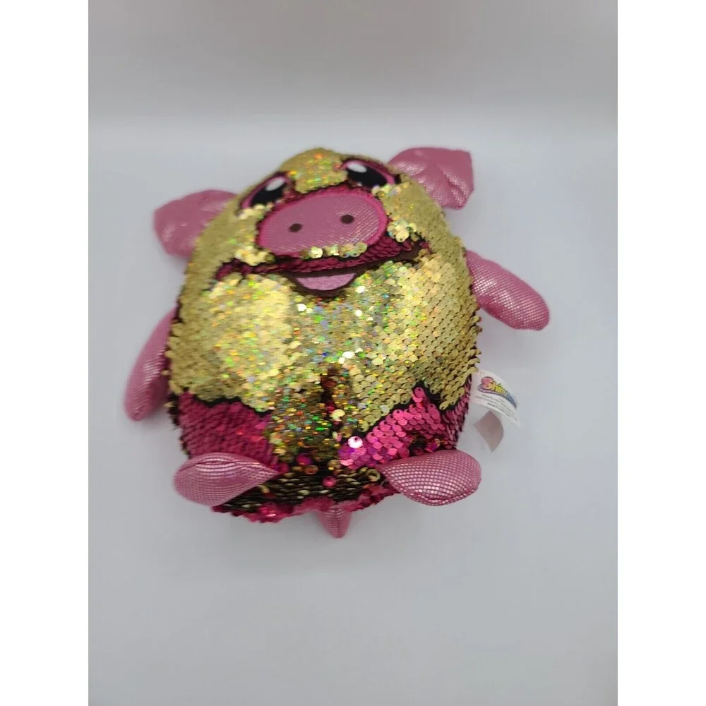 Shimmeez Polly Pig Flip Reversible Pink Gold Sequins Plush Stuffed Animal Toy